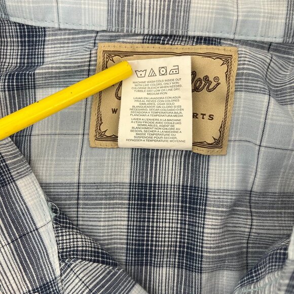Wrangler Western Shirt Blue Plaid Pearl Snap Short Sleeve Button Up Men's 2XL - Picture 7 of 8
